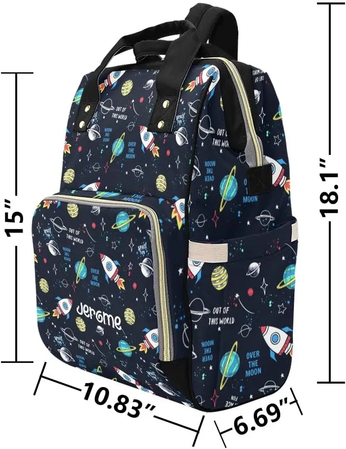 Personalized Name Diaper Bag Backpack Space Planet Rocket Multifunction Travel Backpack Nappy Bag Daypack for Mom Dad Boy Girl