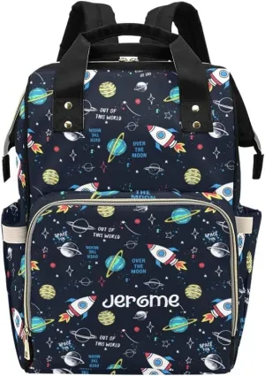Personalized Name Diaper Bag Backpack Space Planet Rocket Multifunction Travel Backpack Nappy Bag Daypack for Mom Dad Boy Girl