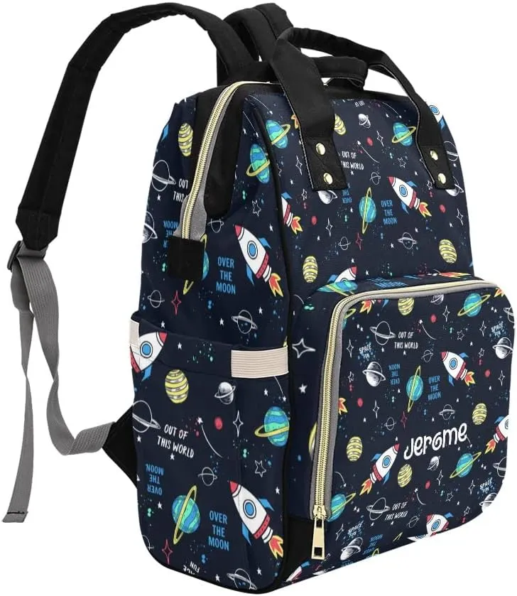 Personalized Name Diaper Bag Backpack Space Planet Rocket Multifunction Travel Backpack Nappy Bag Daypack for Mom Dad Boy Girl