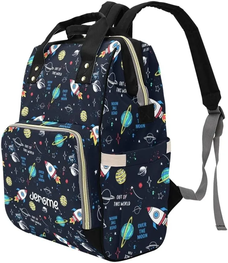 Personalized Name Diaper Bag Backpack Space Planet Rocket Multifunction Travel Backpack Nappy Bag Daypack for Mom Dad Boy Girl