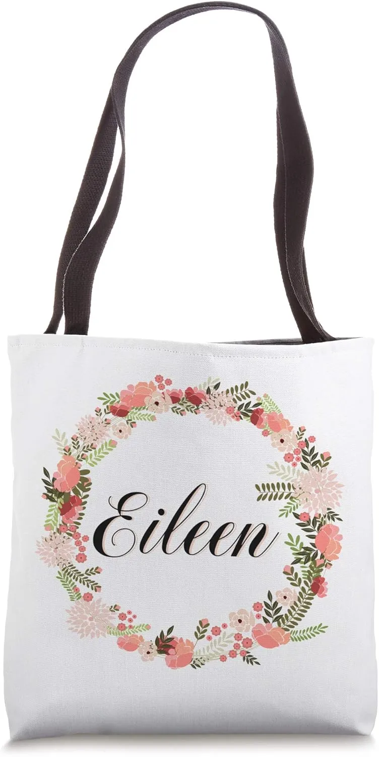Personalized Name Eileen Floral Flourish Bridesmaid Shopping Tote Bag