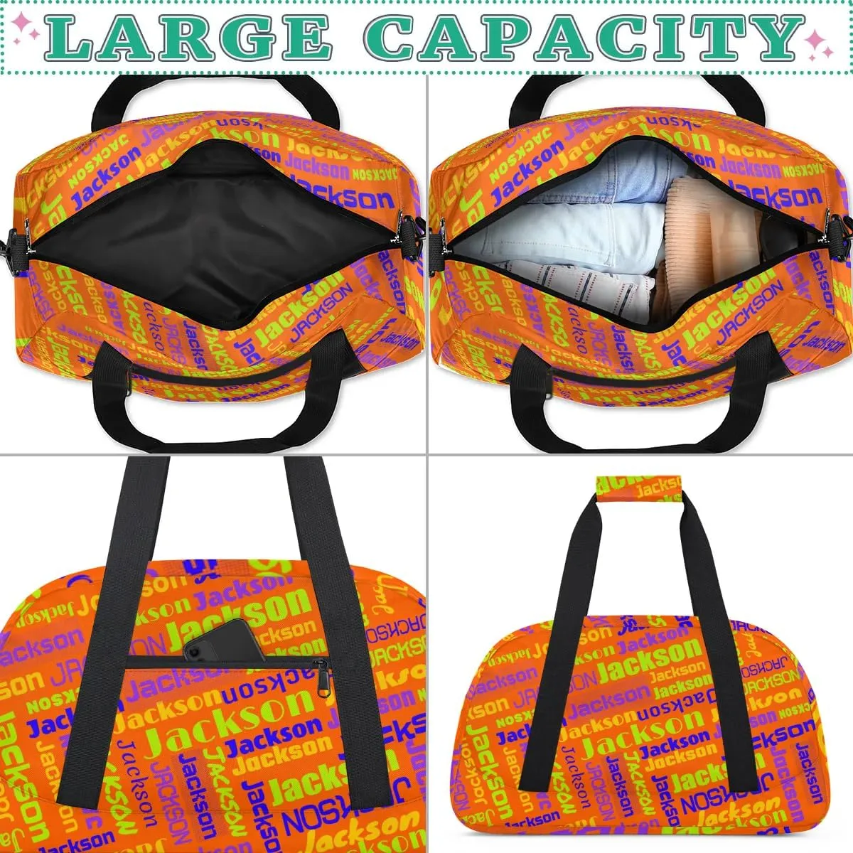 Personalized Name Gym Duffel Bags for Girls Kids Boys with Custom Sport Dance Perform Training Bags for Overnight Weekender Travel,Orange