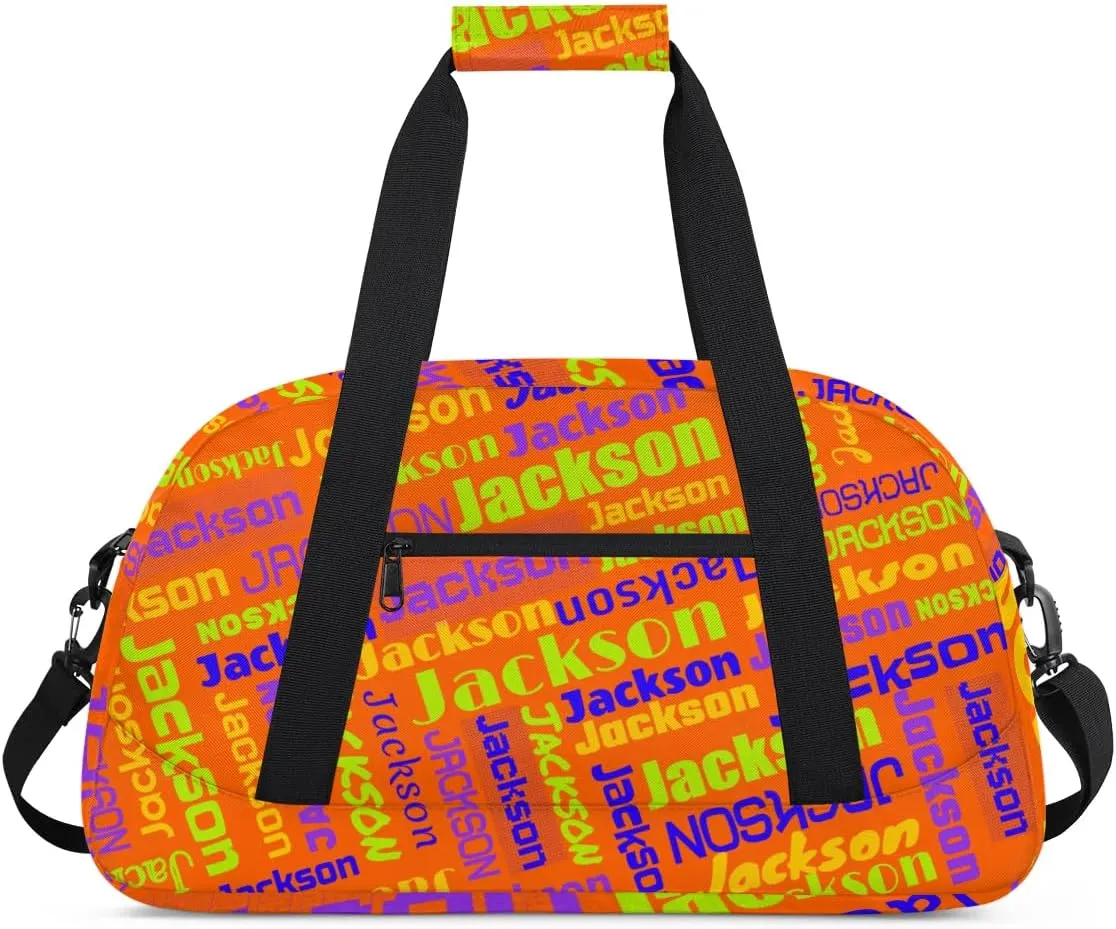 Personalized Name Gym Duffel Bags for Girls Kids Boys with Custom Sport Dance Perform Training Bags for Overnight Weekender Travel,Orange
