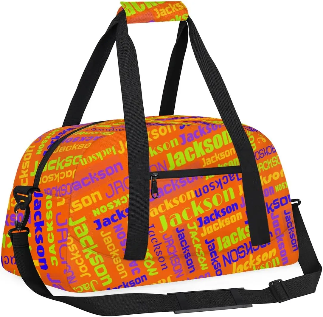 Personalized Name Gym Duffel Bags for Girls Kids Boys with Custom Sport Dance Perform Training Bags for Overnight Weekender Travel,Orange