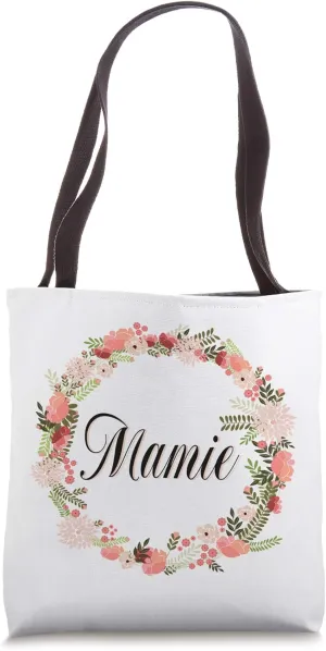 Personalized Name Mamie Floral Flourish Bridesmaid Shopping Tote Bag