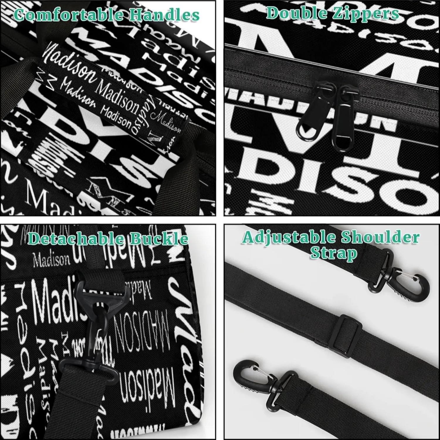 Personalized Name Sports Duffel Bags, Gym Dance Duffel Bag Sleepover Weekender Training Bags Travel Duffel Bag, Black