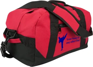 Personalized Passion Passion Custom Small Sports Duffel Bags for Kids - 14” Waterproof Travel Duffle with Name & Martial Arts Design - Red Two-Toned Kids Weekender Bag for Boys and Girls