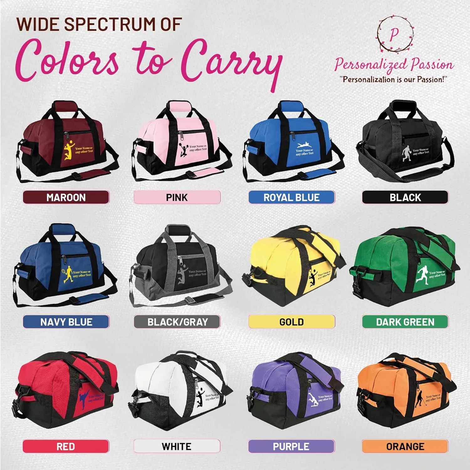 Personalized Passion Passion Custom Small Sports Duffel Bags for Kids - 14” Waterproof Travel Duffle with Name & Martial Arts Design - Red Two-Toned Kids Weekender Bag for Boys and Girls