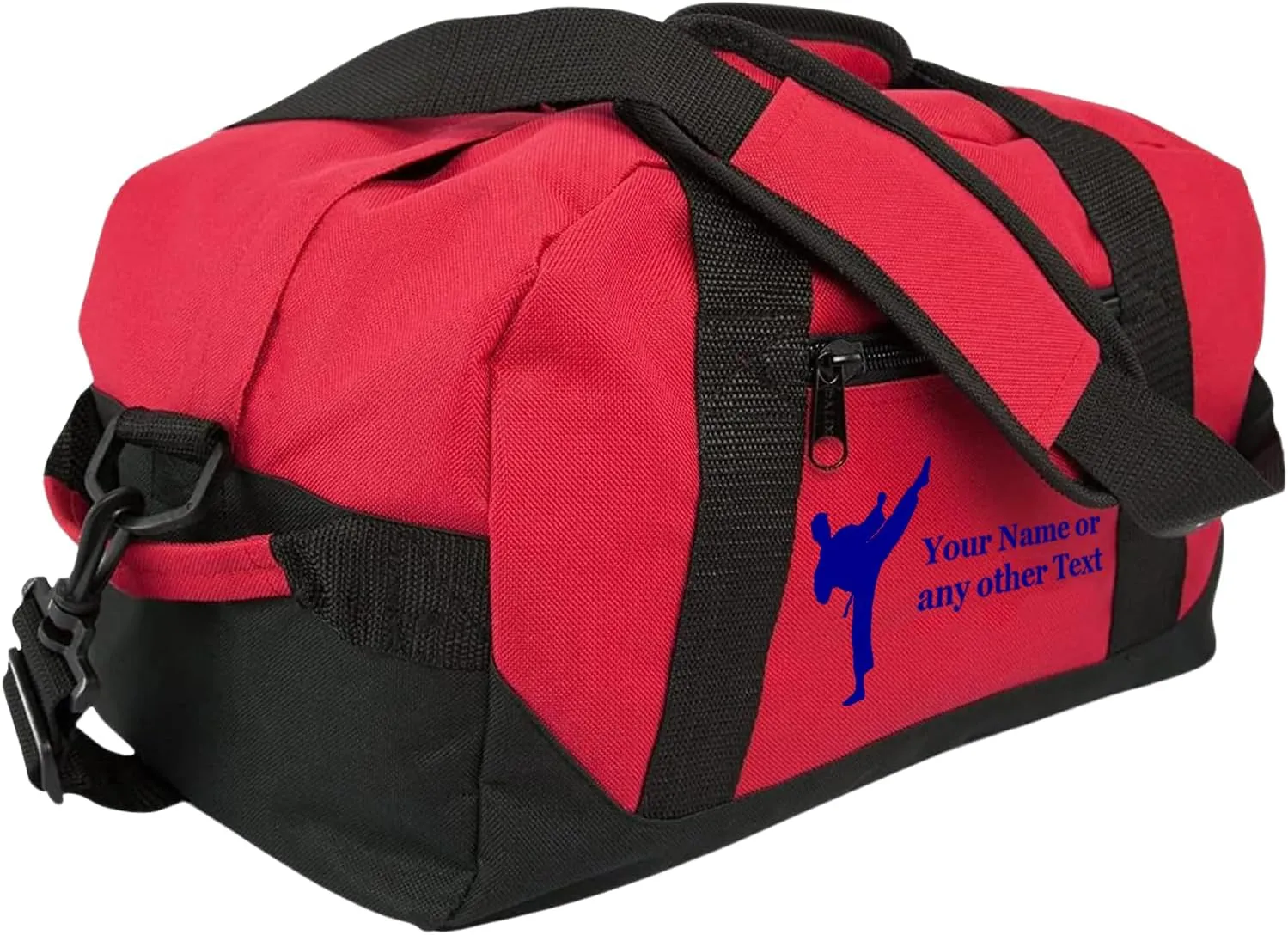 Personalized Passion Passion Custom Small Sports Duffel Bags for Kids - 14” Waterproof Travel Duffle with Name & Martial Arts Design - Red Two-Toned Kids Weekender Bag for Boys and Girls
