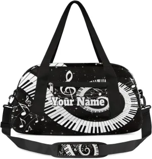Personalized Sport Duffel Bag Custom Rotating Keyboard Gymnastics Duffel Bags for Teens, Waterproof Sport Bag, Musical Notes