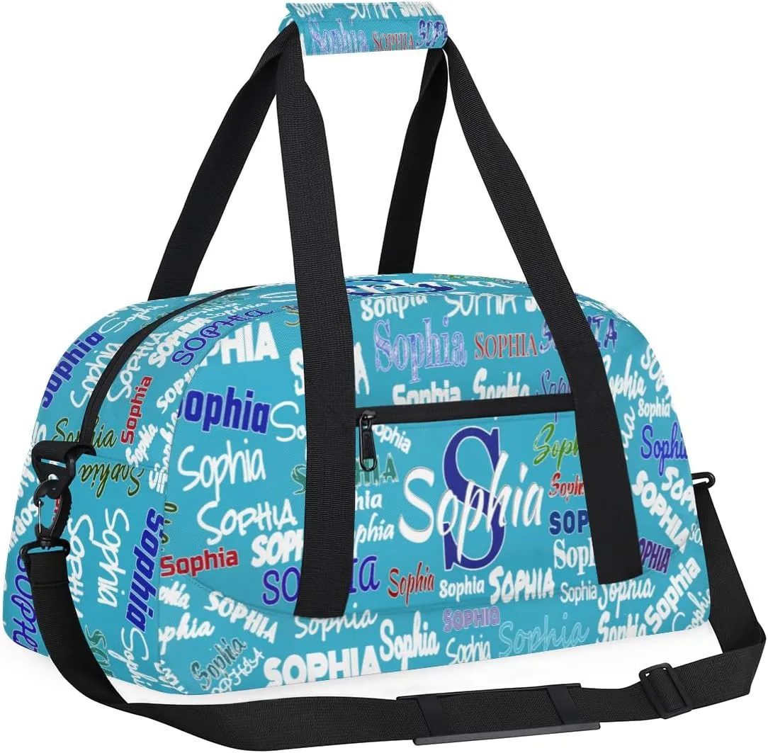 Personalized Sports Bag for Boys, Custom Sport Gym Cheerleading Duffel Bag Weekender Bags Travel Duffel Bag, Sky Blue Solid Color