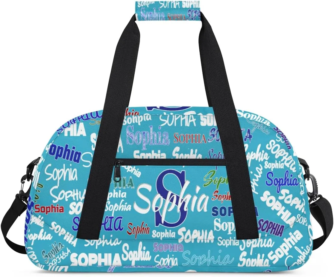 Personalized Sports Bag for Boys, Custom Sport Gym Cheerleading Duffel Bag Weekender Bags Travel Duffel Bag, Sky Blue Solid Color