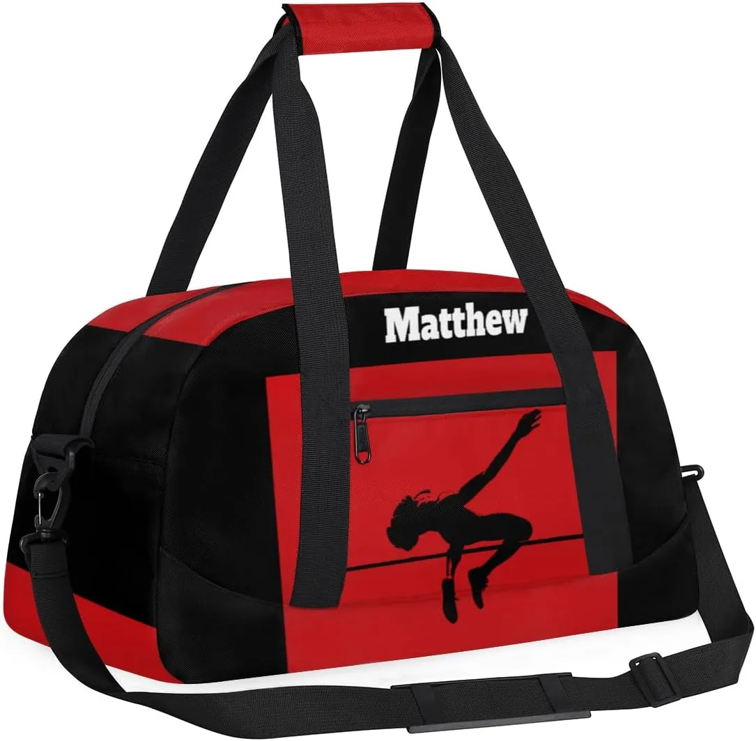 Personalized Sports Duffel Bag Boy, Custom Gym Bag Sport Duffel Bag Weekender Bags Travel Swimming Duffel Named Bag, Jump Player, Black Red Background