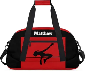 Personalized Sports Duffel Bag Boy, Custom Gym Bag Sport Duffel Bag Weekender Bags Travel Swimming Duffel Named Bag, Jump Player, Black Red Background
