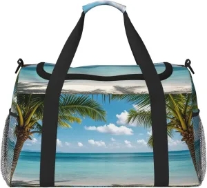 Personalized Sports Duffel Bags Gym Bag Dance Bag, Personalized Custom Travel Duffle Bag Tote Bag, Customized Travel Bag Overnight Weekender Sleepover Bag, Beach Summer Coconut Trees