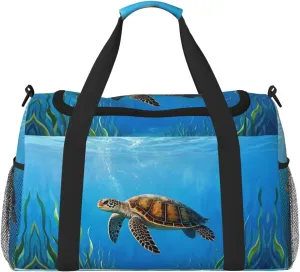 Personalized Sports Duffel Bags Gym Bag Dance Bag, Personalized Custom Travel Duffle Bag Tote Bag, Customized Travel Bag Overnight Weekender Sleepover Bag, Ocean Turtle Seaweed