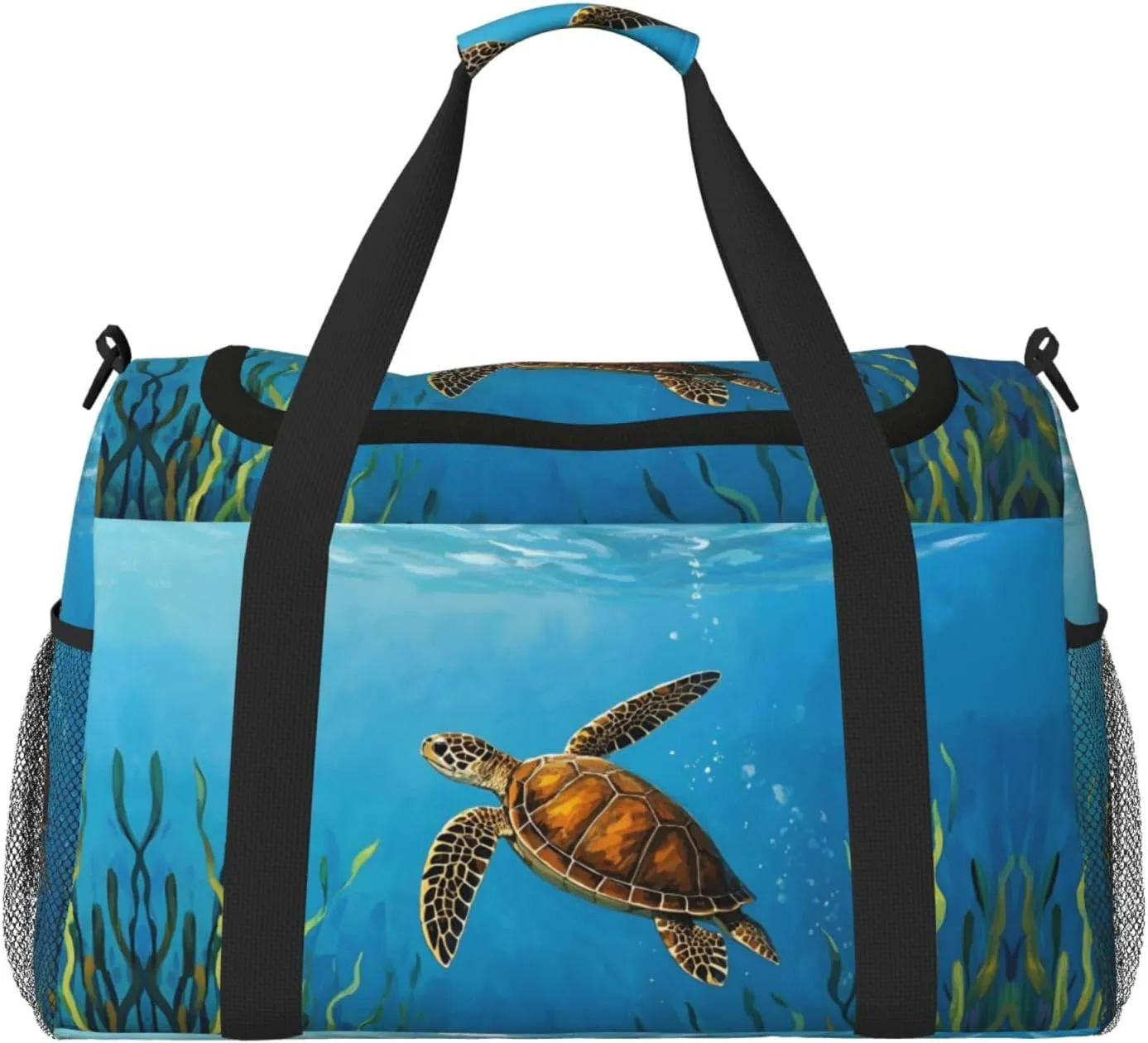 Personalized Sports Duffel Bags Gym Bag Dance Bag, Personalized Custom Travel Duffle Bag Tote Bag, Customized Travel Bag Overnight Weekender Sleepover Bag, Sea Ocean Turtle Seaweed