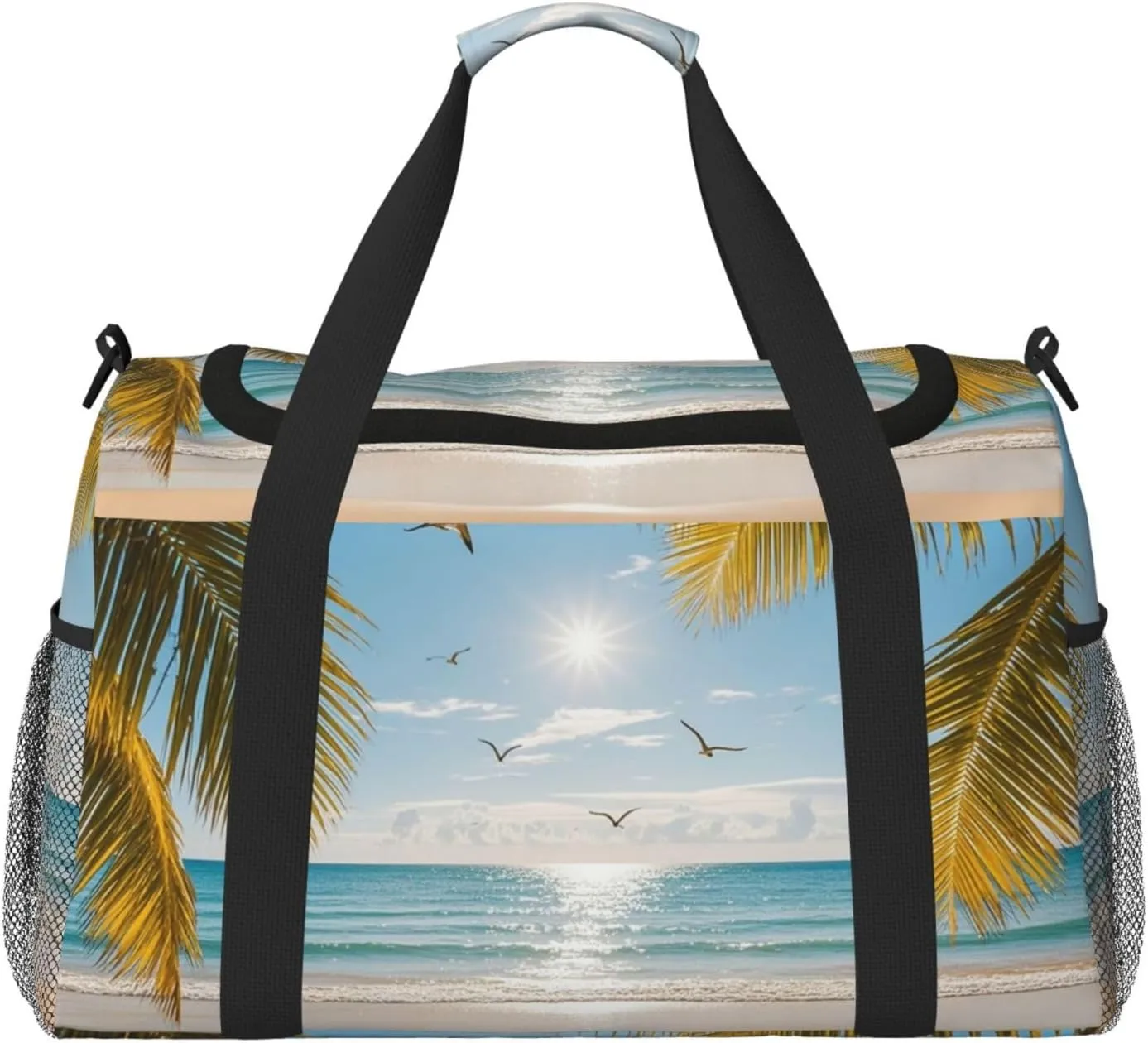 Personalized Sports Duffel Bags Gym Bag Dance Bag, Personalized Custom Travel Duffle Bag Tote Bag, Customized Travel Bag Overnight Weekender Sleepover Bag, Summer Beach Coconut Trees Sun