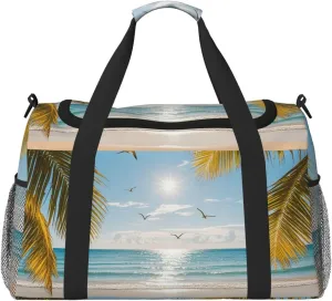 Personalized Sports Duffel Bags Gym Bag Dance Bag, Personalized Custom Travel Duffle Bag Tote Bag, Customized Travel Bag Overnight Weekender Sleepover Bag, Summer Beach Coconut Trees Sun