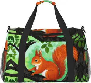 Personalized Sports Duffel Bags Gym Bag Dance Bag, Personalized Custom Travel Duffle Bag Tote Bag, Customized Travel Bag Overnight Weekender Sleepover Bags, Animal Squirrel Tree