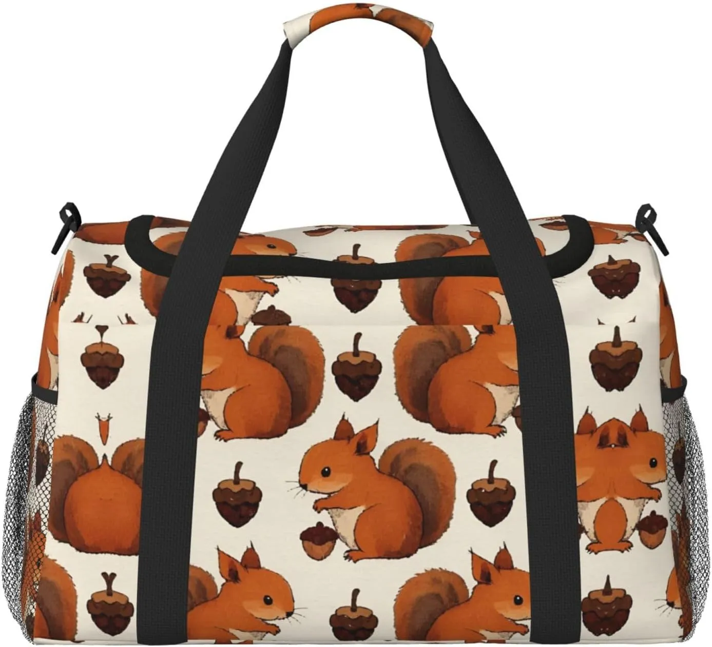 Personalized Sports Duffel Bags Gym Bag Dance Bag, Personalized Custom Travel Duffle Bag Tote Bag, Customized Travel Bag Overnight Weekender Sleepover Bags, Cute Squirrel Pine Cones