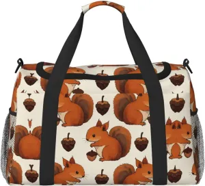 Personalized Sports Duffel Bags Gym Bag Dance Bag, Personalized Custom Travel Duffle Bag Tote Bag, Customized Travel Bag Overnight Weekender Sleepover Bags, Cute Squirrel Pine Cones