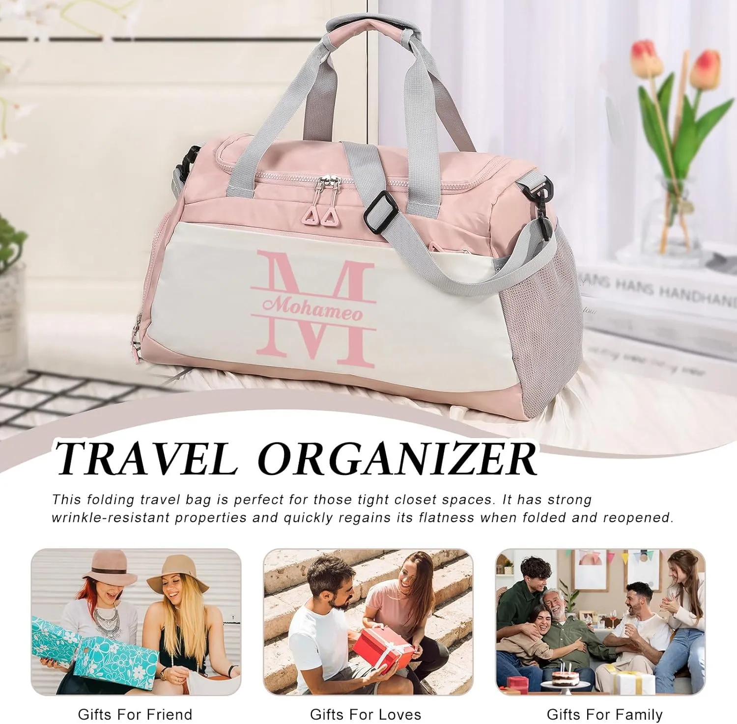 Personalized Travel Duffel Bag: Custom Large Waterproof Travel Bag with Name and Letter - Travel Luggage Bag with Shoes Compartment for Women Men