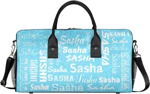 Personalized Travel Duffel Bag for Women Men, Custom Name Gym Duffel Bags Sports Overnight Weekender Bags Birthday Gift, Blue Sequins (No Glitter)