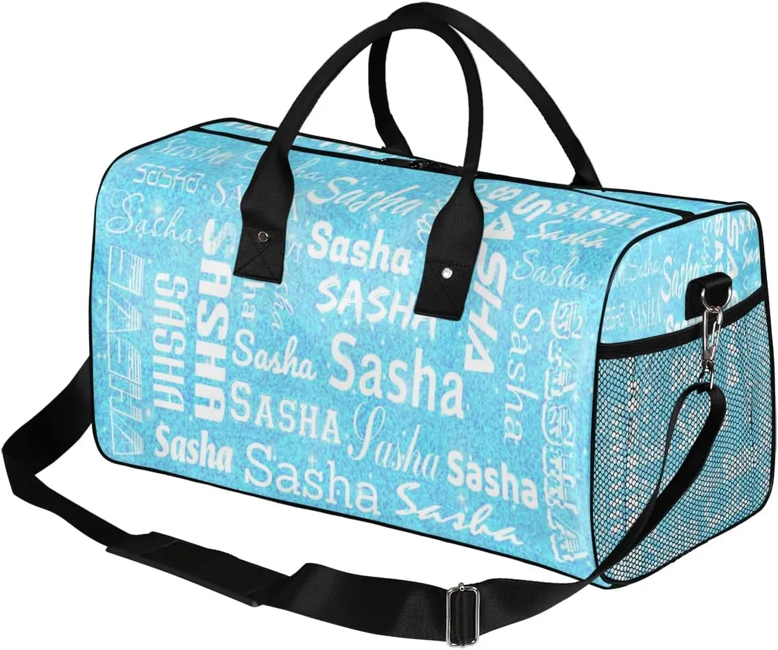 Personalized Travel Duffel Bag for Women Men, Custom Name Gym Duffel Bags Sports Overnight Weekender Bags Birthday Gift, Blue Sequins (No Glitter)