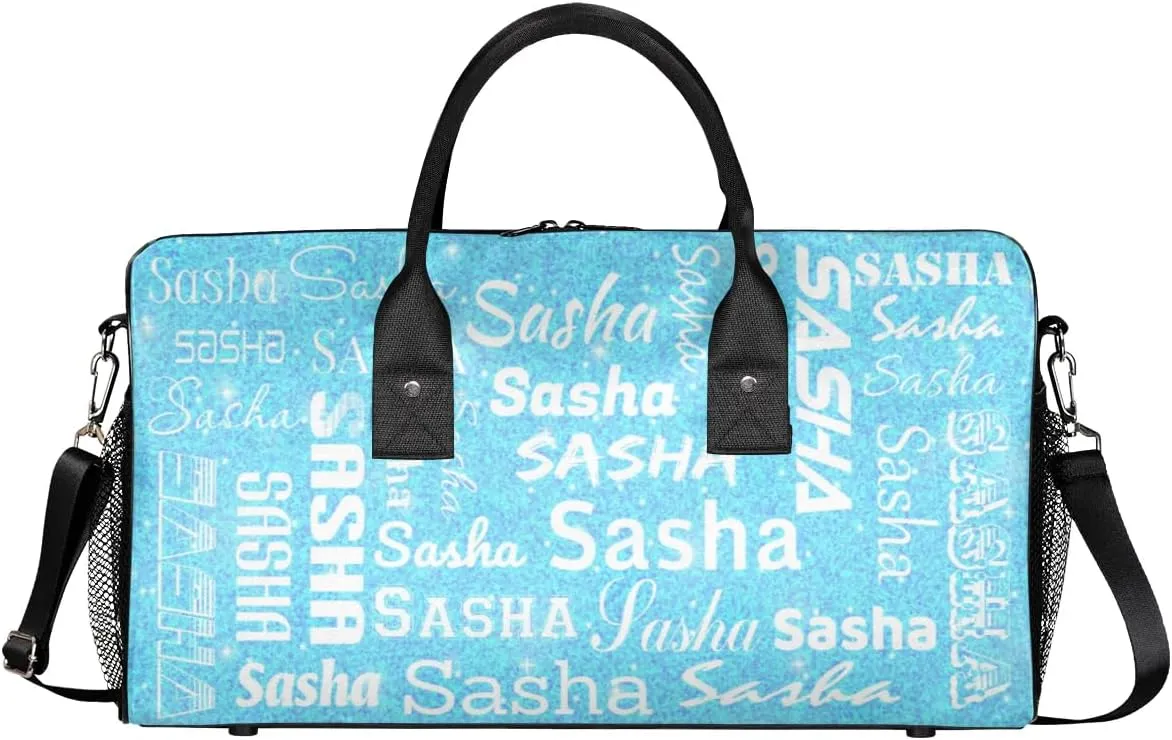 Personalized Travel Duffel Bag for Women Men, Custom Name Gym Duffel Bags Sports Overnight Weekender Bags Birthday Gift, Blue Sequins (No Glitter)