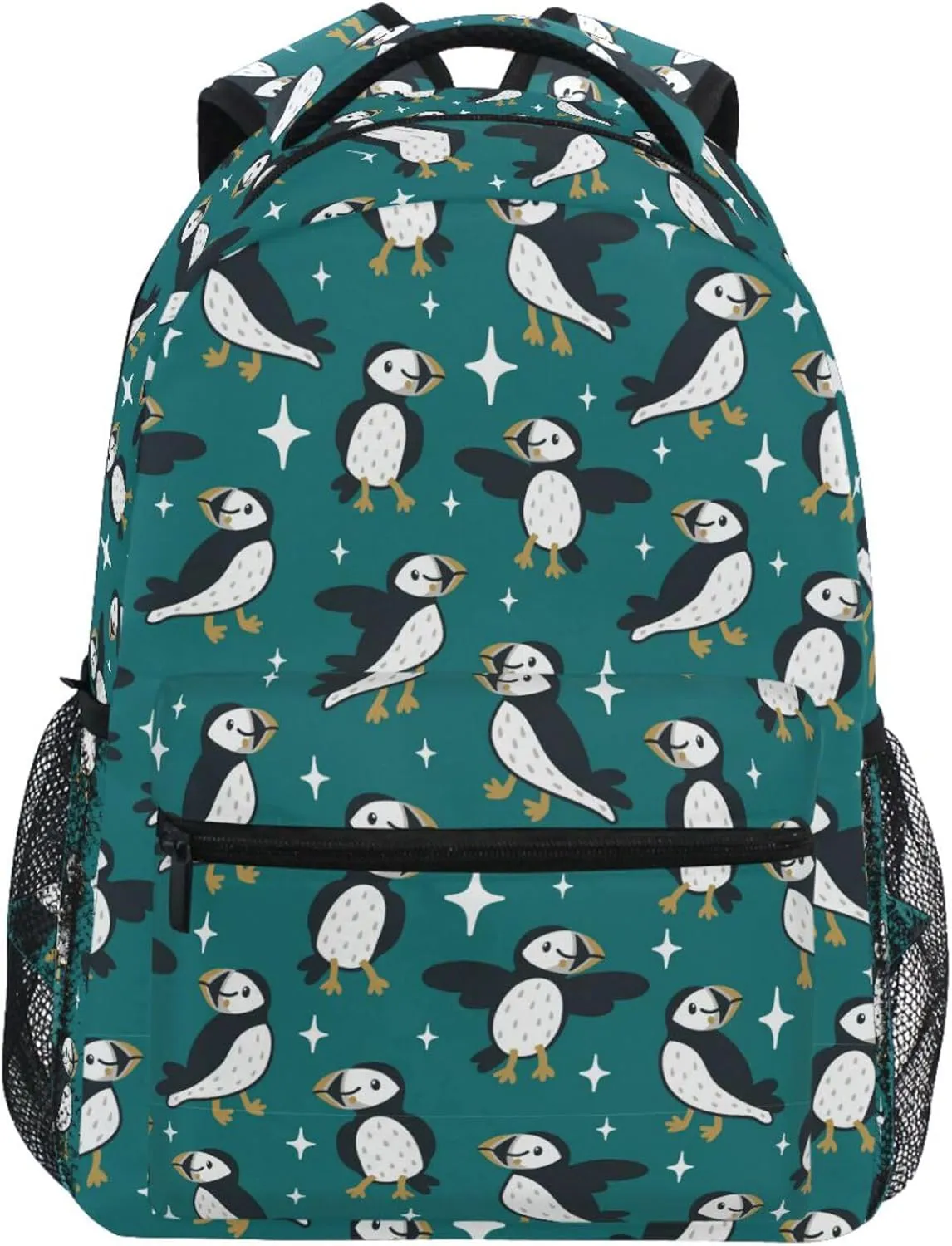 Pfrewn Kids Backpack for Girls Boys Cute Puffins and Sparkles Backpacks Lightweight School Bag 17"
