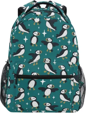 Pfrewn Kids Backpack for Girls Boys Cute Puffins and Sparkles Backpacks Lightweight School Bag 17"