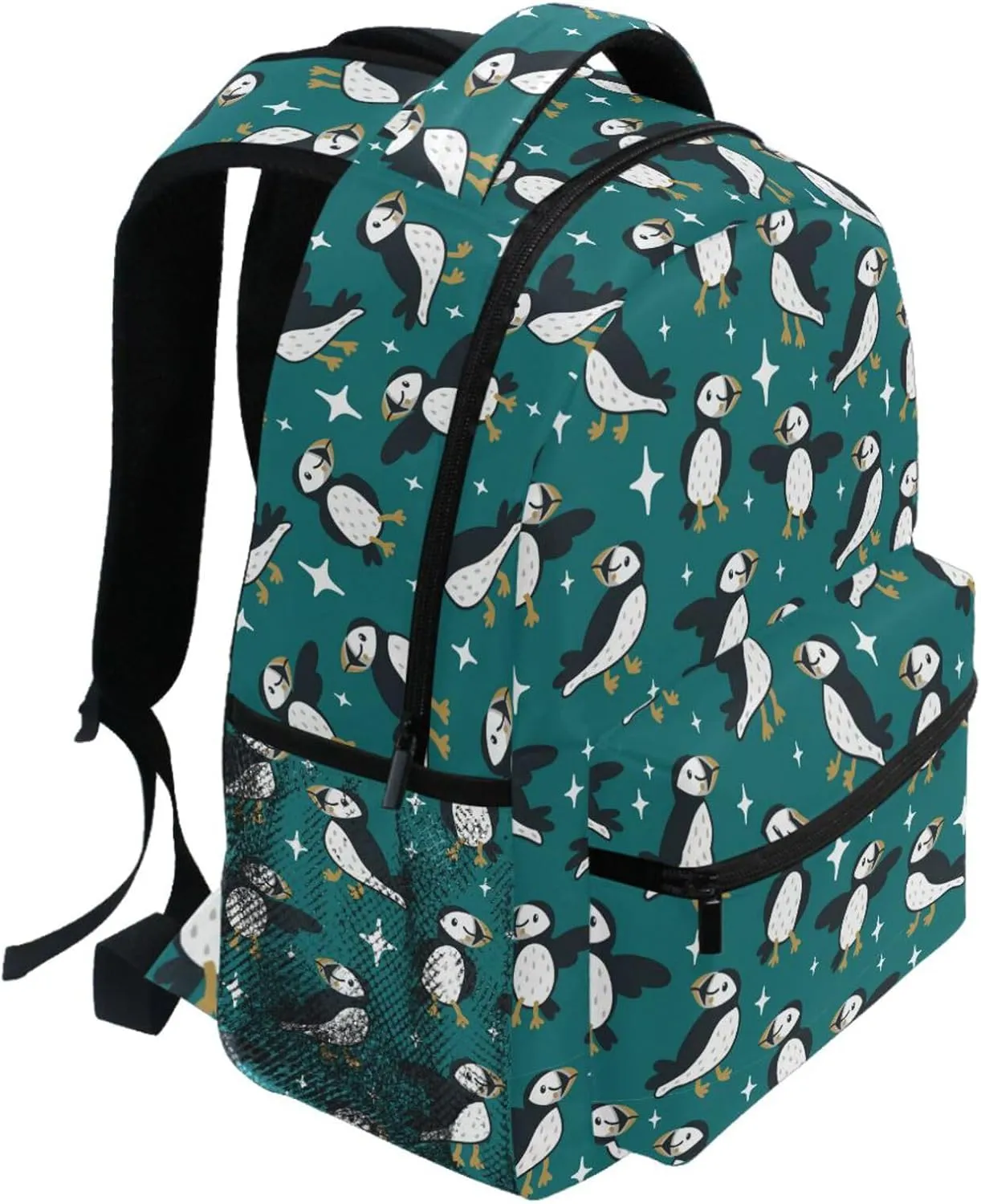 Pfrewn Kids Backpack for Girls Boys Cute Puffins and Sparkles Backpacks Lightweight School Bag 17"
