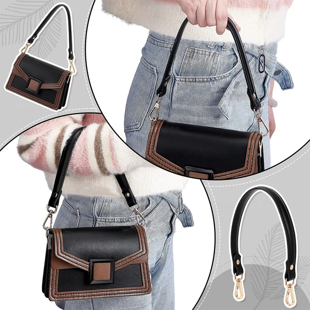PH PandaHall 18 Inch Short Purse Strap, Black Leather Bag Strap Bag Handles Replacement Puse Handles Handbag Strap with Golden Buckles for Women DIY Underarm Bag Handbag Shoulder Bag Making Repairing