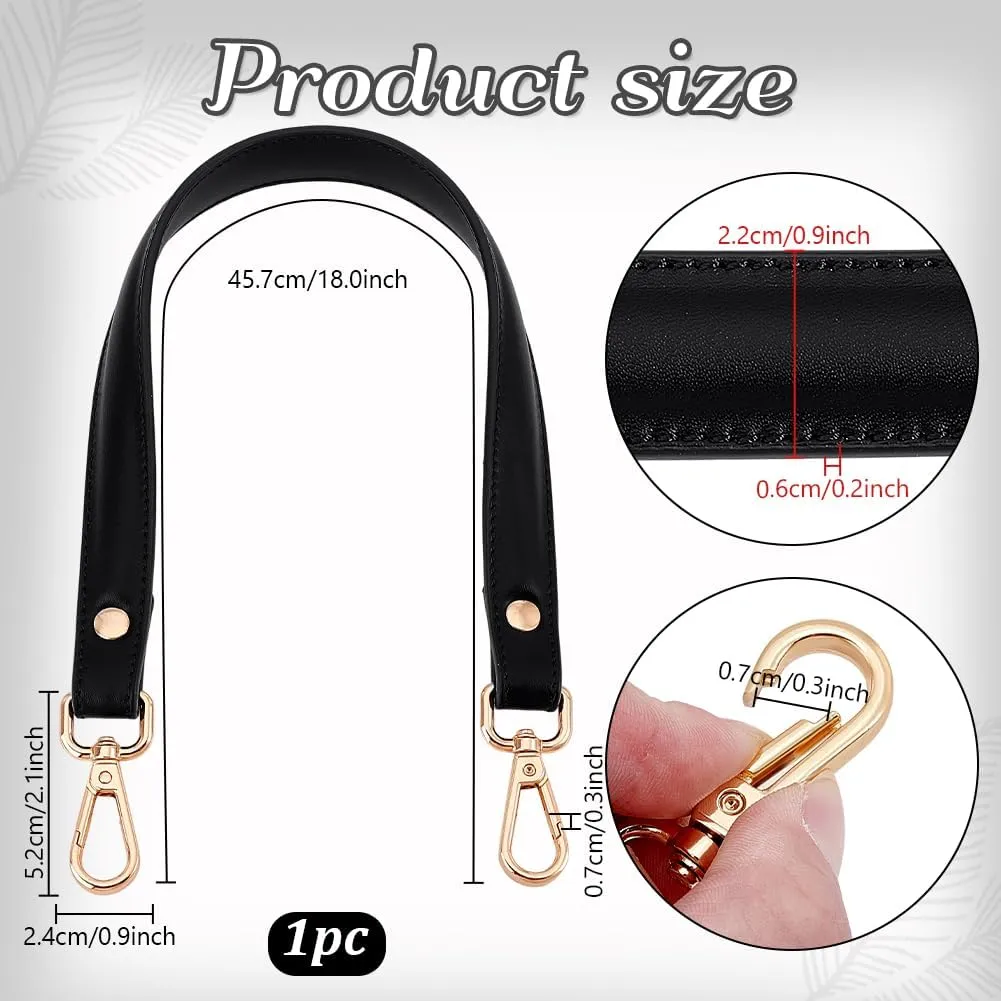 PH PandaHall 18 Inch Short Purse Strap, Black Leather Bag Strap Bag Handles Replacement Puse Handles Handbag Strap with Golden Buckles for Women DIY Underarm Bag Handbag Shoulder Bag Making Repairing