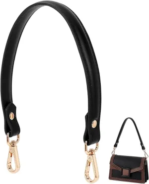 PH PandaHall 18 Inch Short Purse Strap, Black Leather Bag Strap Bag Handles Replacement Puse Handles Handbag Strap with Golden Buckles for Women DIY Underarm Bag Handbag Shoulder Bag Making Repairing