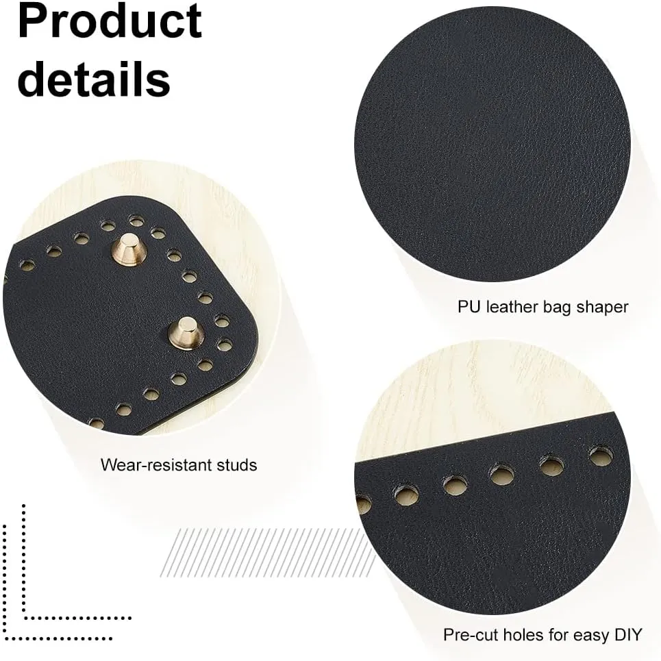PH PandaHall 5 Style Crochet Bag Bottom PU Leather Bottom Shaper Pad Black Hand-Woven Bag Cushion Base with Holes Crochet Basket Base for DIY Handbag Shoulder Bucket Bags Purse Making Supplies