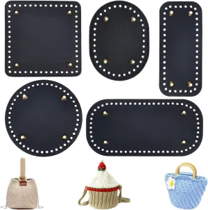 PH PandaHall 5 Style Crochet Bag Bottom PU Leather Bottom Shaper Pad Black Hand-Woven Bag Cushion Base with Holes Crochet Basket Base for DIY Handbag Shoulder Bucket Bags Purse Making Supplies
