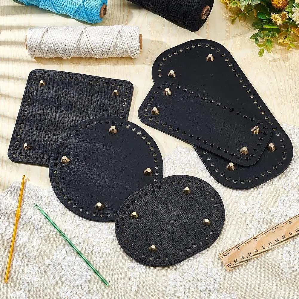 PH PandaHall 5 Style Crochet Bag Bottom PU Leather Bottom Shaper Pad Black Hand-Woven Bag Cushion Base with Holes Crochet Basket Base for DIY Handbag Shoulder Bucket Bags Purse Making Supplies