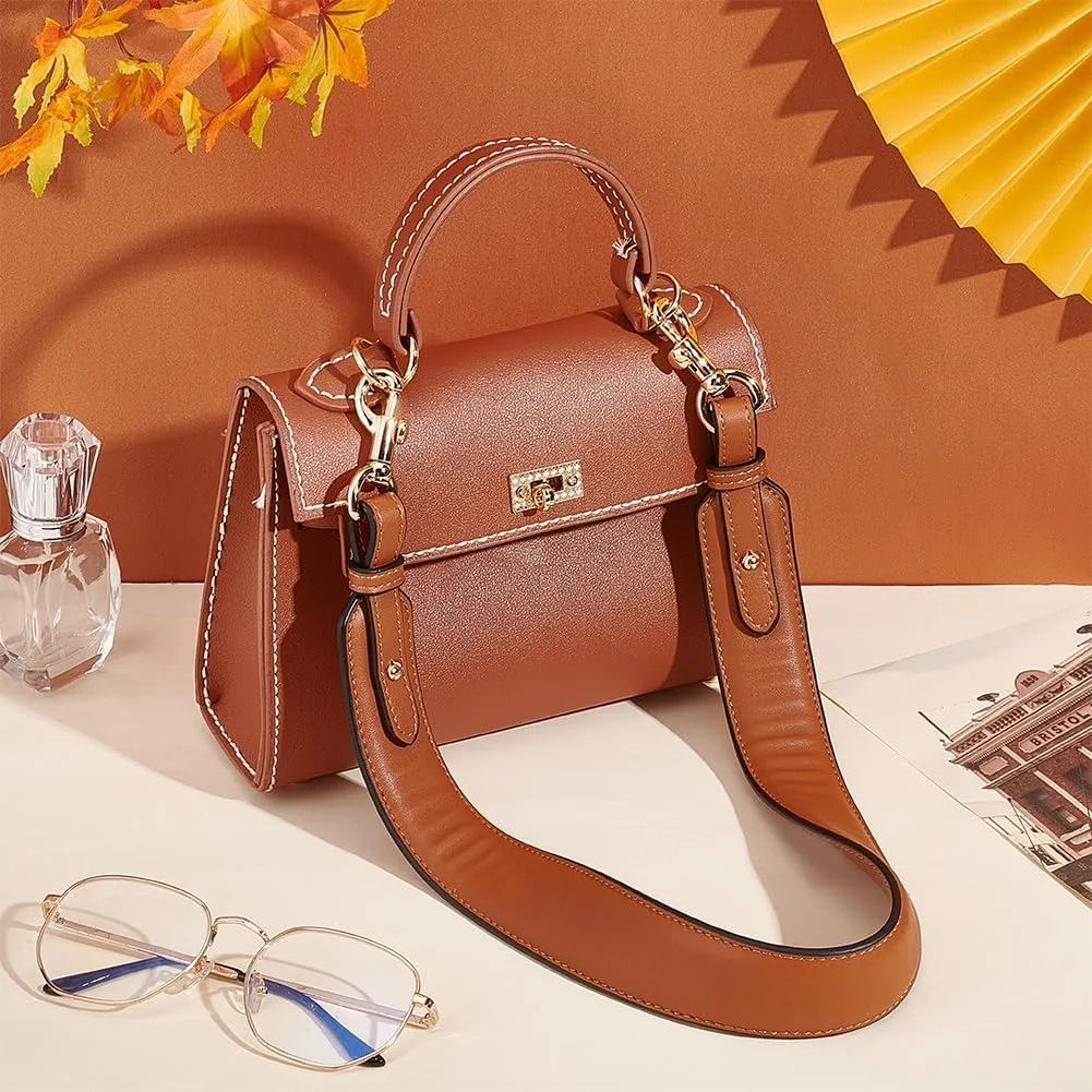 PH PandaHall Leather Replacement Shoulder Strap, 28.5 Inch (72.5cm) Purse Strap 1.4 Inch Wide Short Bag Strap with Golden Metal Clasps for Women DIY Underarm Bag Crossbody Shoulder Bag Handbag, Brown