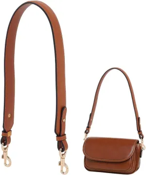 PH PandaHall Leather Replacement Shoulder Strap, 28.5 Inch (72.5cm) Purse Strap 1.4 Inch Wide Short Bag Strap with Golden Metal Clasps for Women DIY Underarm Bag Crossbody Shoulder Bag Handbag, Brown