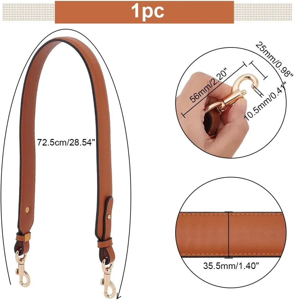 PH PandaHall Leather Replacement Shoulder Strap, 28.5 Inch (72.5cm) Purse Strap 1.4 Inch Wide Short Bag Strap with Golden Metal Clasps for Women DIY Underarm Bag Crossbody Shoulder Bag Handbag, Brown