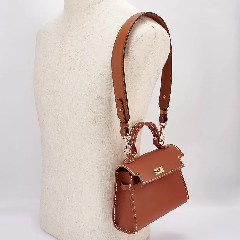 PH PandaHall Leather Replacement Shoulder Strap, 28.5 Inch (72.5cm) Purse Strap 1.4 Inch Wide Short Bag Strap with Golden Metal Clasps for Women DIY Underarm Bag Crossbody Shoulder Bag Handbag, Brown