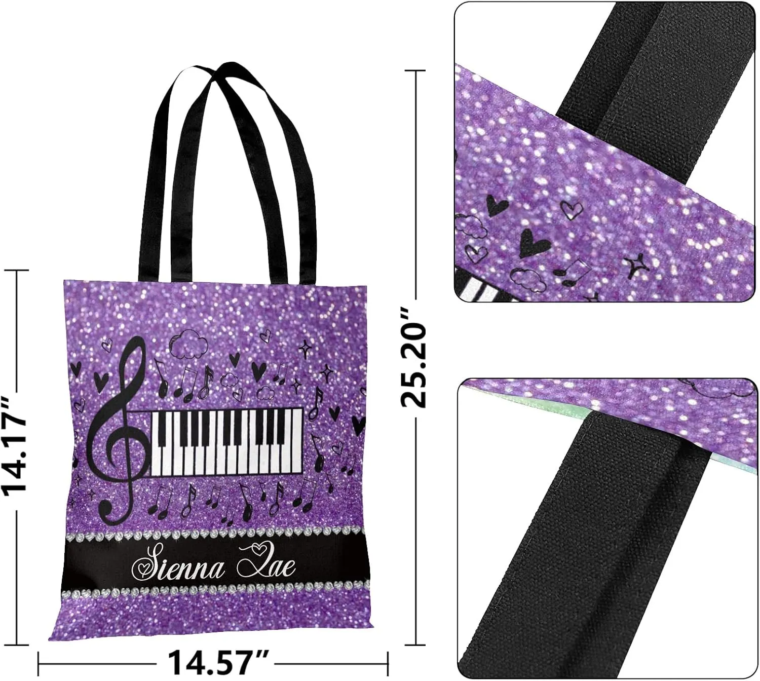 Piano Music Notes Canvas Tote Bag Custom Beach Travel Grocery School Shoulder Bag