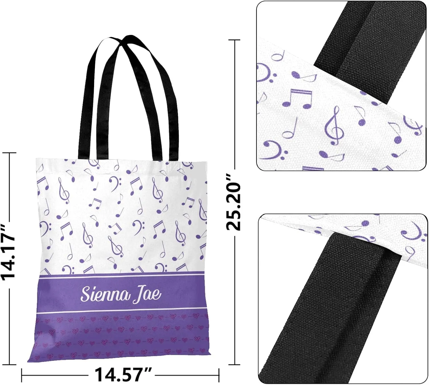 Piano Music Notes Canvas Tote Bag Custom Beach Travel Grocery School Shoulder Bag