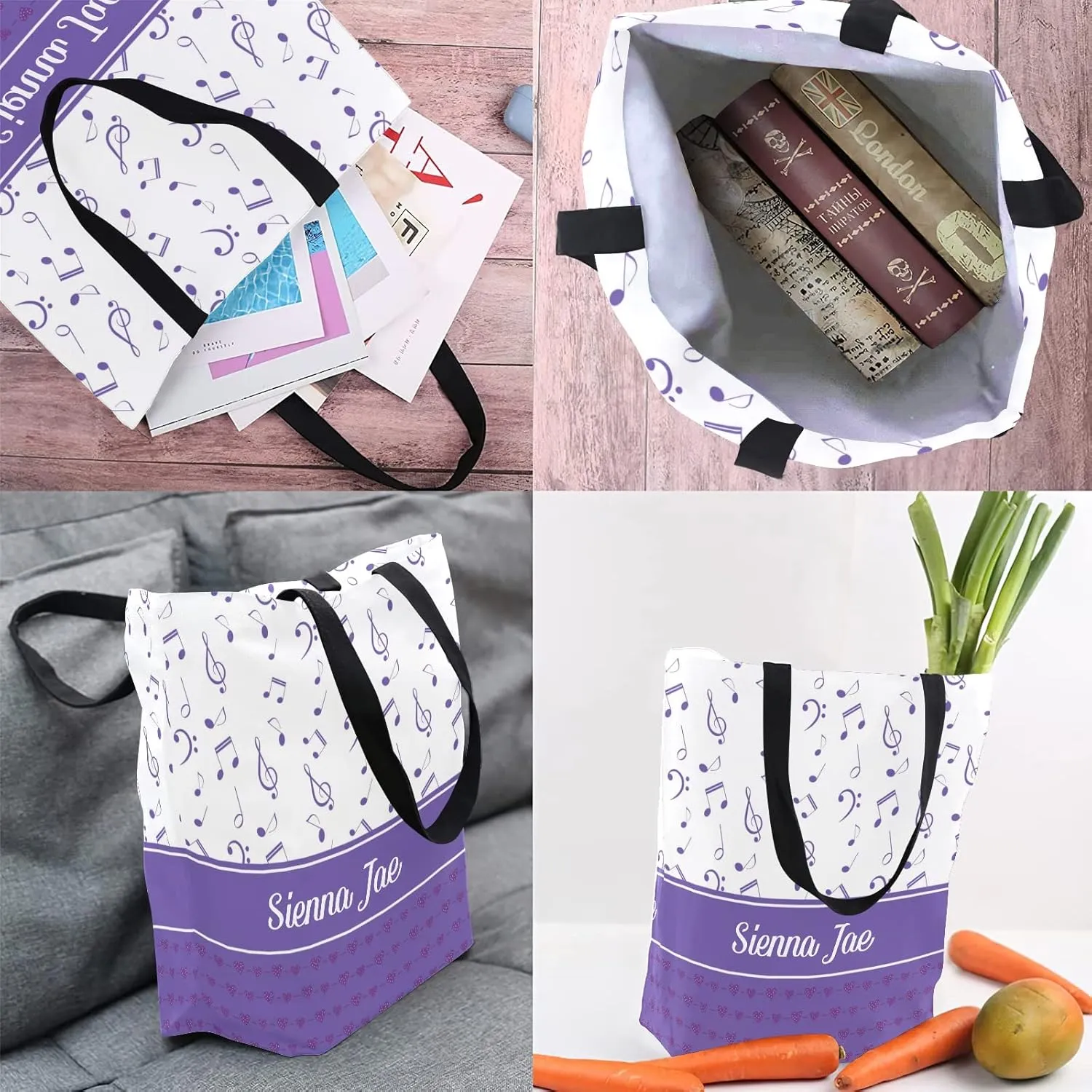 Piano Music Notes Canvas Tote Bag Custom Beach Travel Grocery School Shoulder Bag
