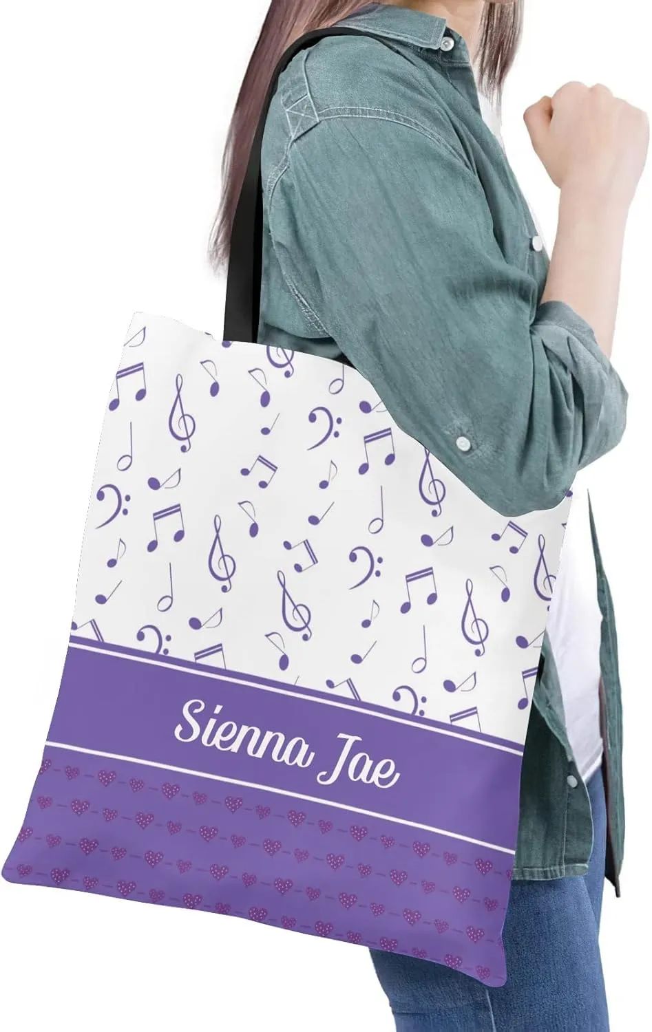 Piano Music Notes Canvas Tote Bag Custom Beach Travel Grocery School Shoulder Bag