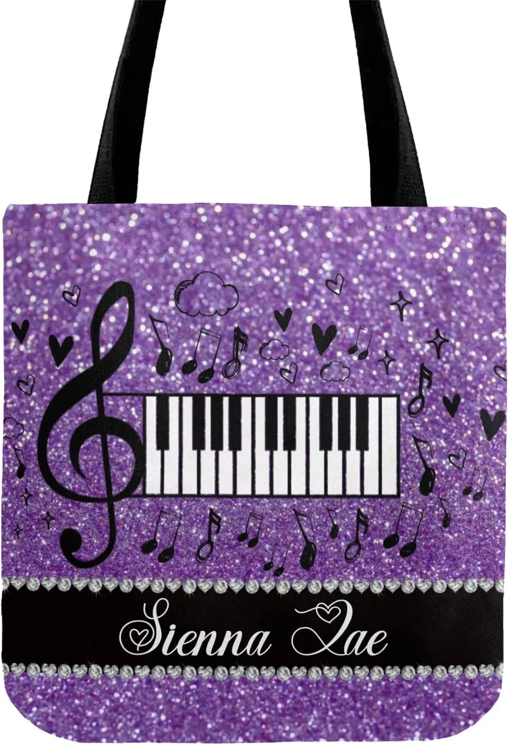 Piano Music Notes Canvas Tote Bag Custom Beach Travel Grocery School Shoulder Bag