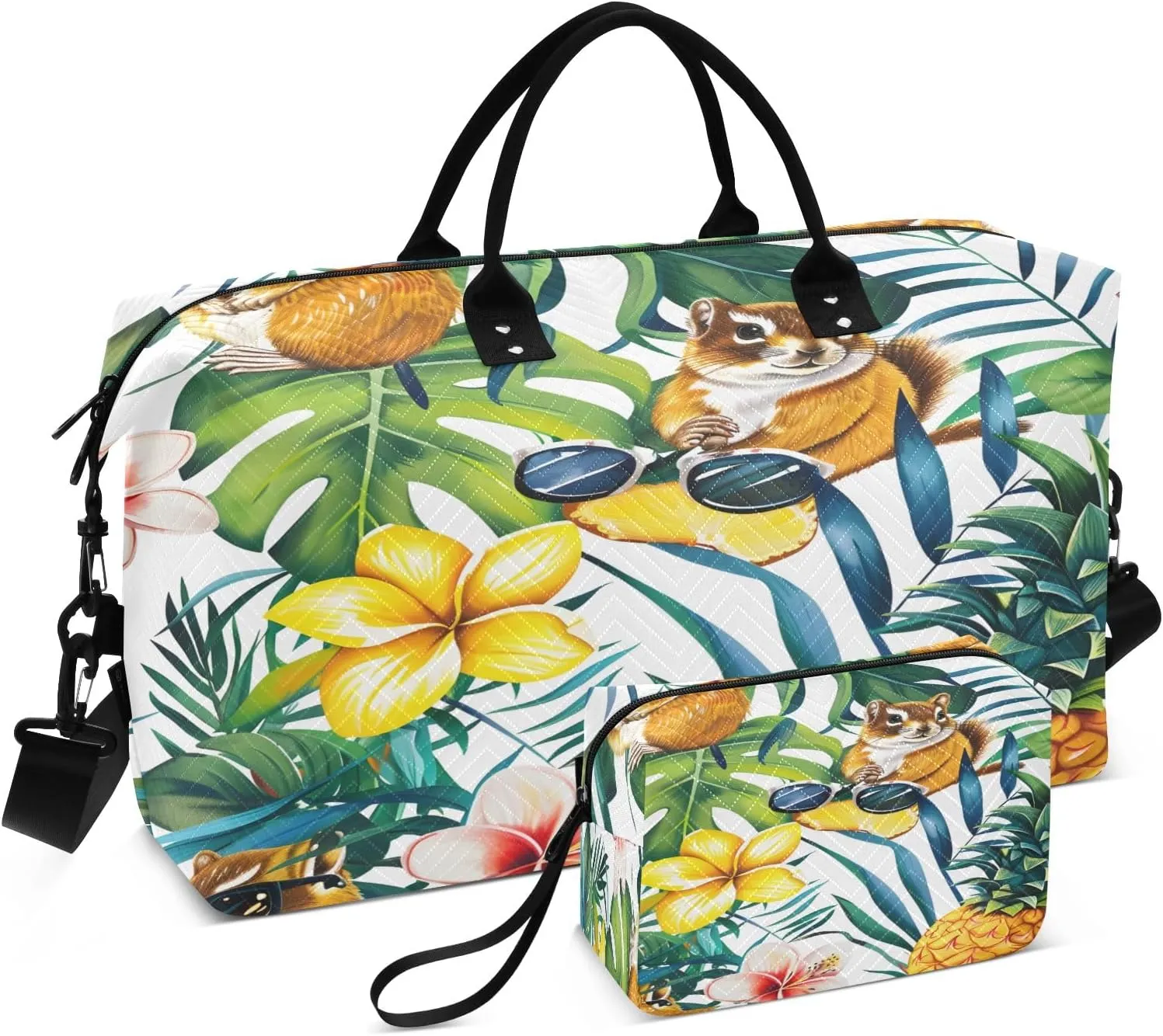 Pineapple with Squirrel Travel Duffel Bags with Toiletry Bag for Travel Gym Yoga Weekender Bag
