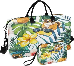 Pineapple with Squirrel Travel Duffel Bags with Toiletry Bag for Travel Gym Yoga Weekender Bag